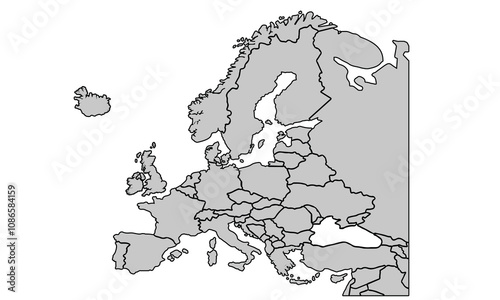 Europe map isolated on white background. for website layouts, background, education, precise, customizable, Travel worldwide, map silhouette backdrop, earth geography, political, reports.