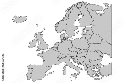 Europe map isolated on white background. for website layouts, background, education, precise, customizable, Travel worldwide, map silhouette backdrop, earth geography, political, reports.