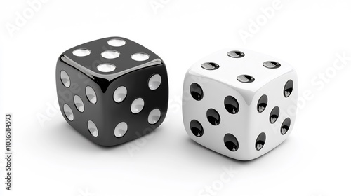 Black and White Dice on a White Background