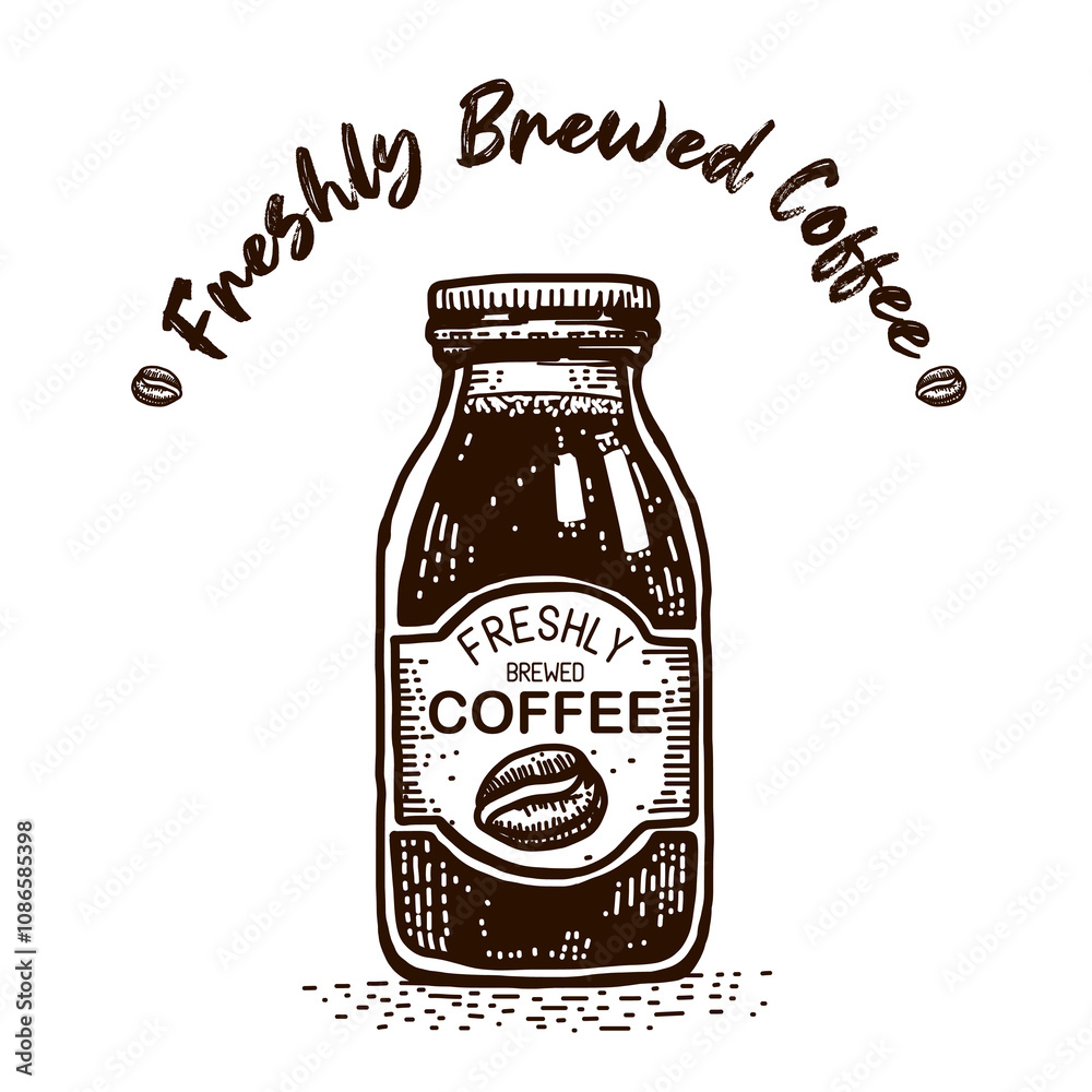 Brewed coffee on a bottle, sketch style. Brewed coffee on a bottle, sketch style.