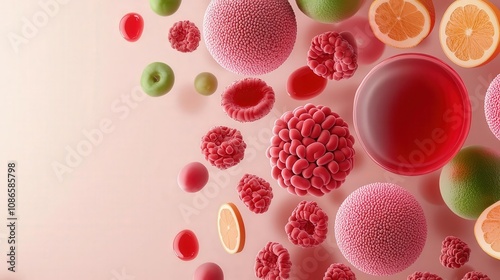 Artistic representation of fat cells shrinking with the intake of detox juices and foods, shrinking fat cells, detox and diet concept