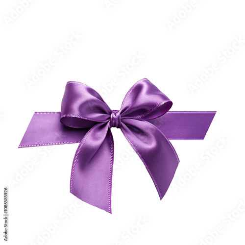 A purple satin ribbon and bow isolated on a transparent background
