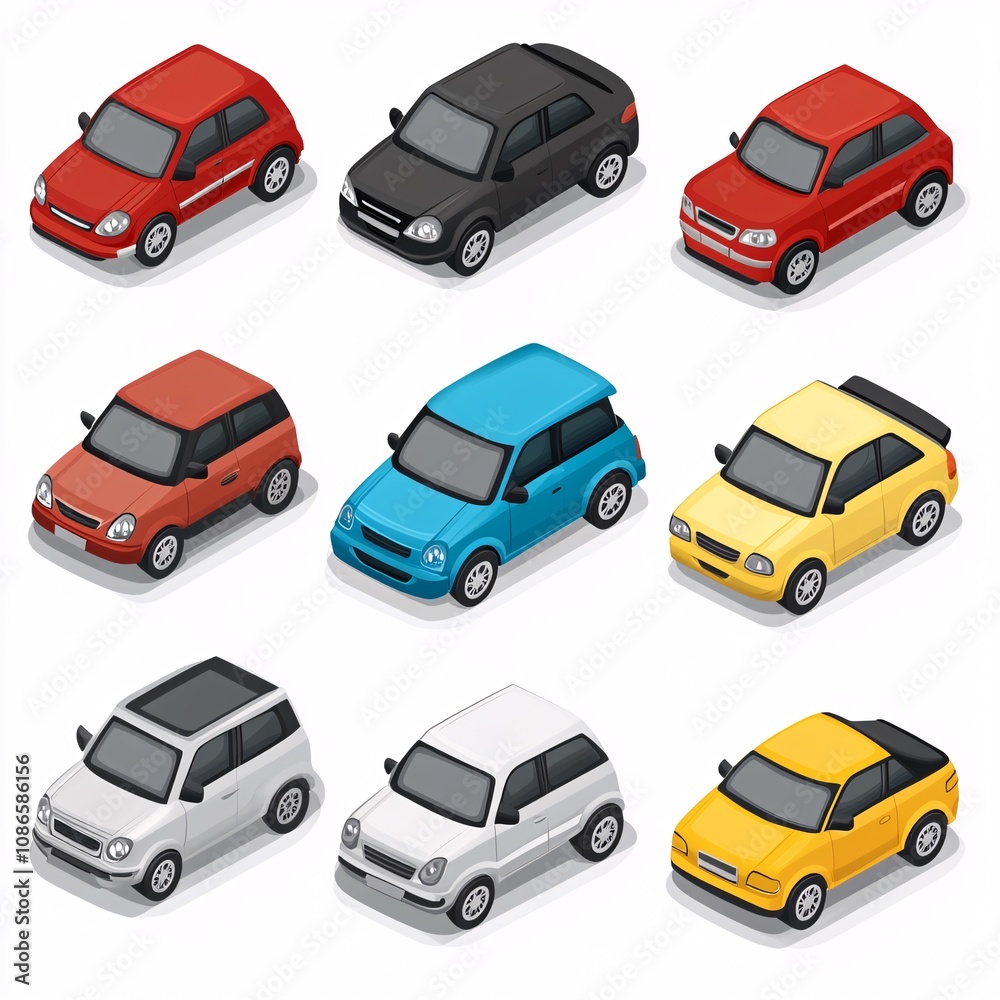 Isometric Cars Red Black Blue Yellow White Auto Collection Isometric Cars Red Black Blue Yellow White Auto Collection