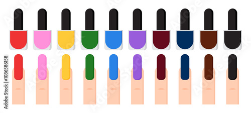 Set of hand nails and nail polish cartoon flat illustration clipart print