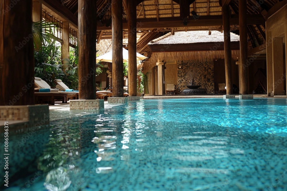 A swimming pool inside a Bali theme resort A swimming pool inside a Bali theme resort