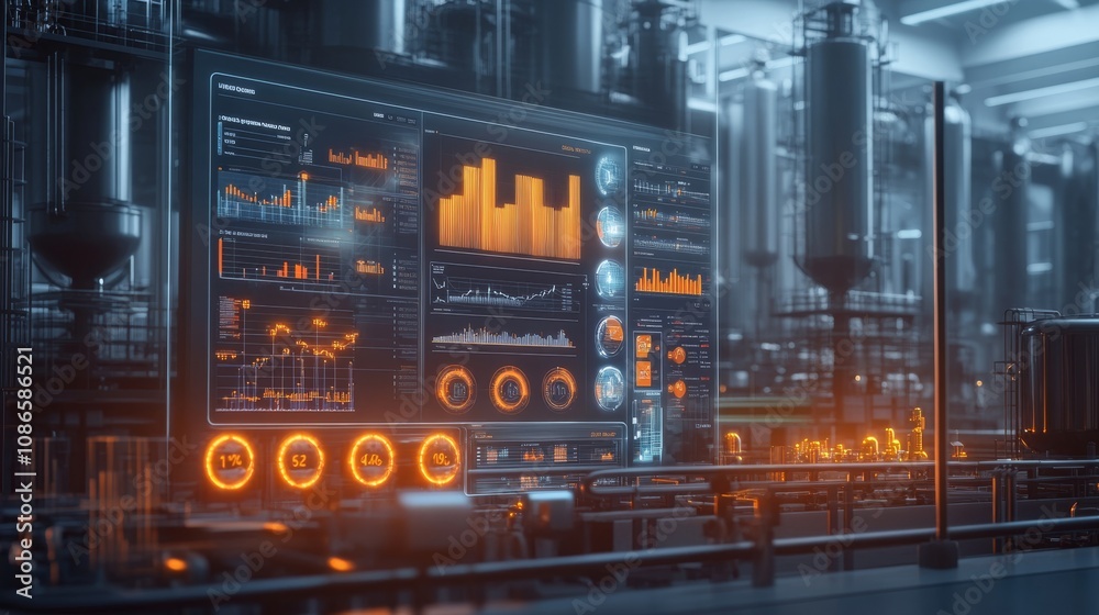 A futuristic industrial control room featuring data visualizations, glowing graphs, and high-tech machinery, emphasizing advanced technology and analytics. A futuristic industrial control room featuring data visualizations, glowing graphs, and high-tech machinery, emphasizing advanced technology and analytics.