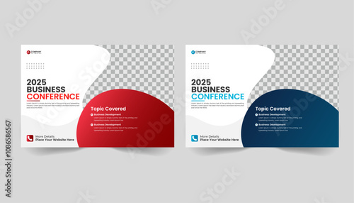 Corporate horizontal business conference flyer template design. Business conference template banner design or online webinar and technology conference social media banner 
