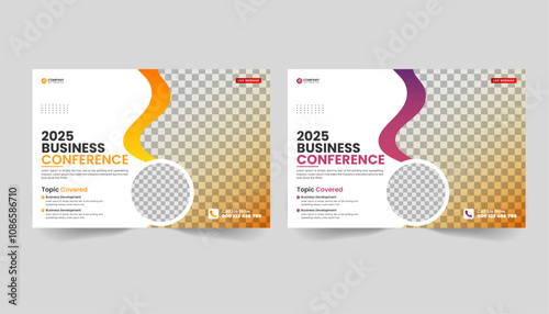 Corporate horizontal business conference flyer template design. Business conference template banner design or online webinar and technology conference social media banner 
