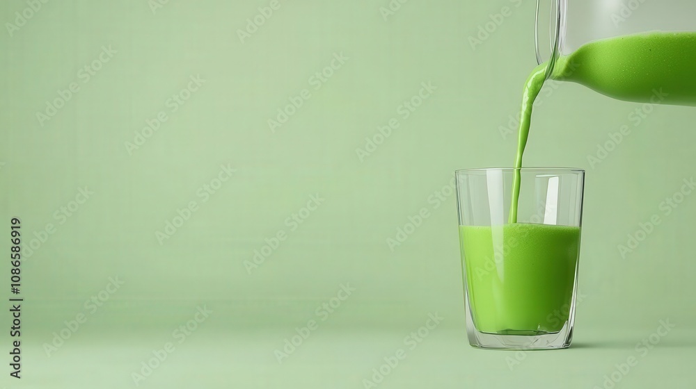 Green detox smoothie being poured into a glass, symbolizing the process of detoxification and natural fat reduction, green smoothie, detox process Green detox smoothie being poured into a glass, symbolizing the process of detoxification and natural fat reduction, green smoothie, detox process