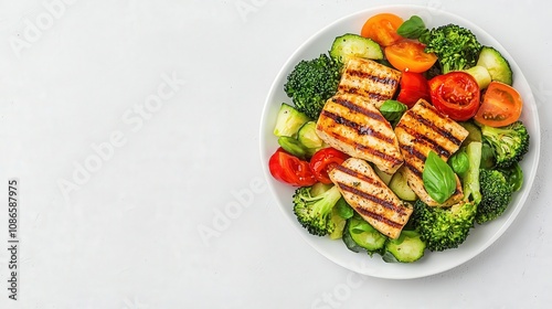 Plate of detox vegetables with grilled tofu, highlighting fatburning meals in a clean and minimal setting, detox meal, fat loss diet photo