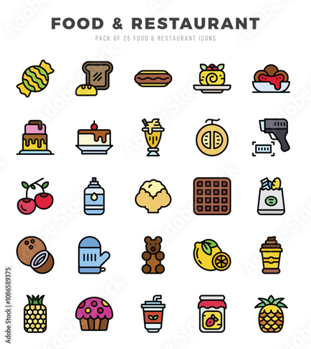 Set of Lineal Color Food and Restaurant Icons. Lineal Color art icon. Vector illustration