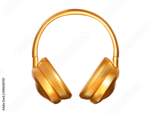 3D gold headphones icon. Stock vector illustration on isolated background.