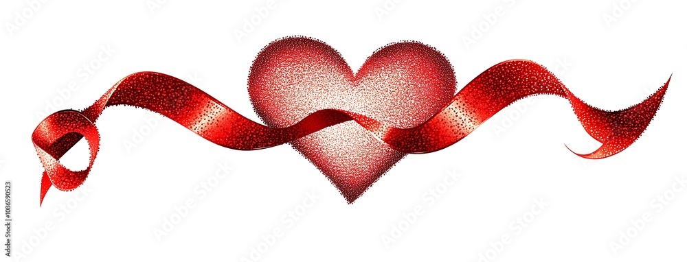 A vector illustration of an elegant heart-shaped ribbon made from tiny red dots creating the shape of two intertwined hearts on a white background with detailed and sharp focus A vector illustration of an elegant heart-shaped ribbon made from tiny red dots creating the shape of two intertwined hearts on a white background with detailed and sharp focus