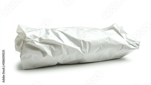 A white, wrinkled, plastic bag isolated on a white background. photo