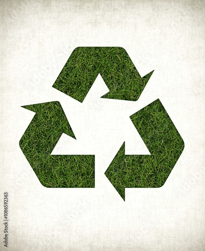 Grass-textured recycling symbol