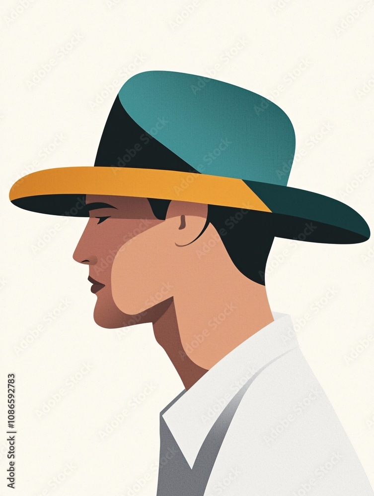 Stylish Man with Hat Abstract Illustration Minimalist Design Creative Space Side View Fashion Concept Stylish Man with Hat Abstract Illustration Minimalist Design Creative Space Side View Fashion Concept