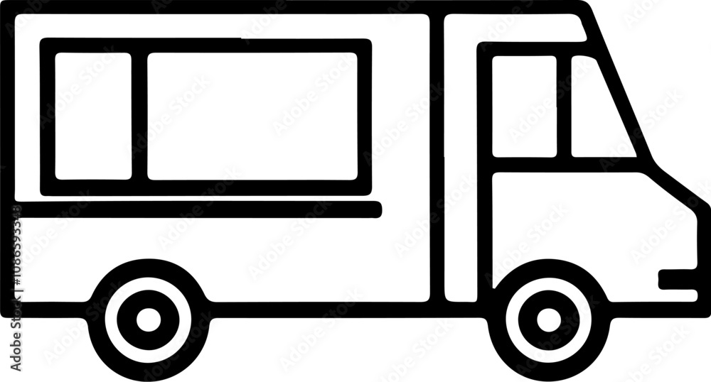 Illustration of an food truck. Design element for emblem, sign, badge. Vector illustration Illustration of an food truck. Design element for emblem, sign, badge. Vector illustration