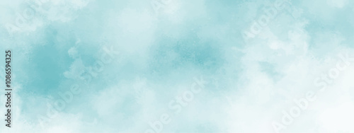 Abstract background with Clouds and Bright sky with white clouds. Blue sky with clouds and watercooler digital art painting. Background ethereal fog pastel blue with copy space