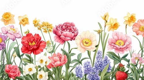 Wallpaper Mural Retro flower and strawberry plant illustration poster background Torontodigital.ca
