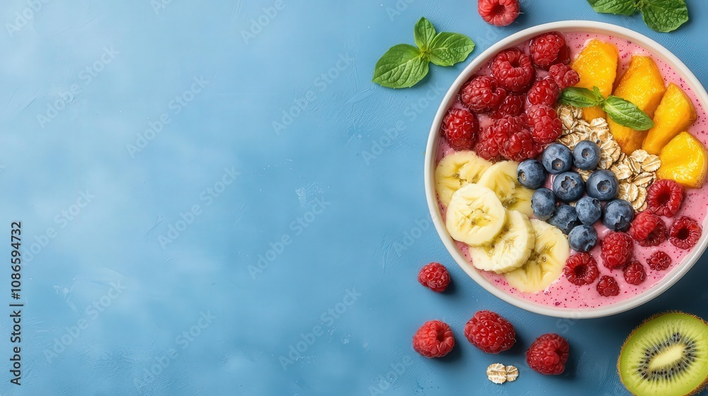Colorful smoothie bowl with fruits and grains, representing a carbohydraterich meal for a healthy lifestyle, smoothie bowl, carbohydrate diet