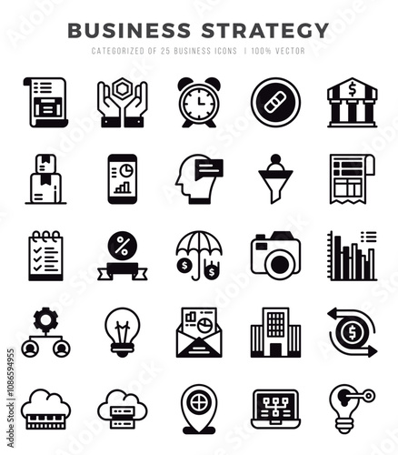 Vector icons set of Business Strategy. Lineal Filled style Icons.