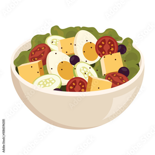 Fruit And Salad Bowl Vector Illustration - 10