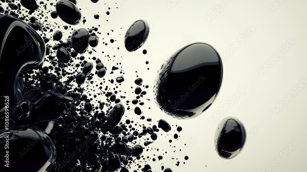 Abstract image of black liquid droplets on a light background.