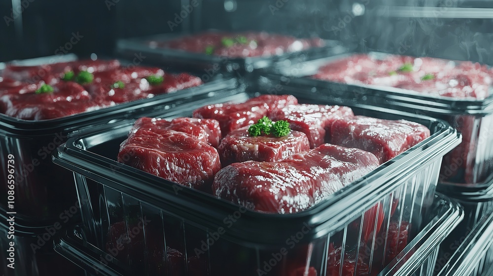Plastic Containers with Pieces of Meat - 16K Resolution Plastic Containers with Pieces of Meat - 16K Resolution