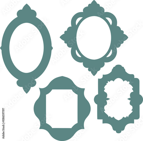 Blue metallic textured antique frame vector illustration on white background generated Ai