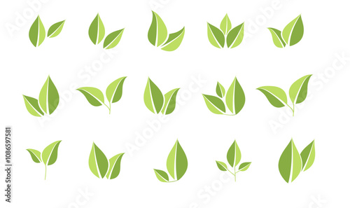Vector icons of green leaves. Eco leaf logo.