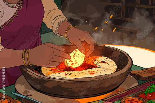  illustration hands making nan indian bread