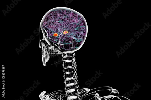 Human brain with the amygdala highlighted, 3D illustration photo