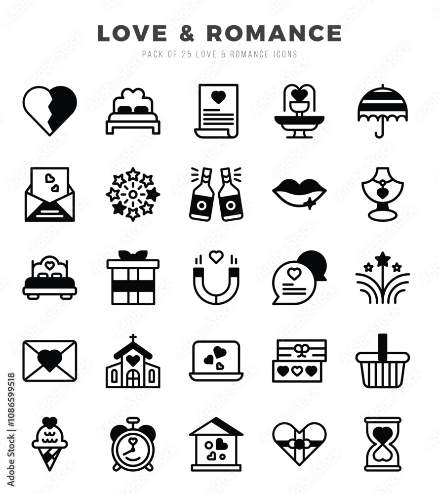 Love & Romance Lineal Filled icons collection. 25 icon set in a Lineal ...