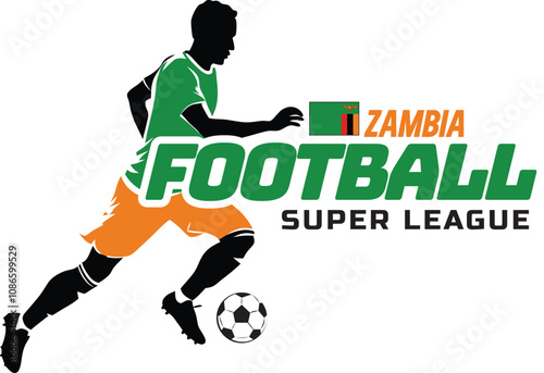 Zambia football league, Soccer ball, Football logo, Footballer Kick the Ball isolated on white background, Vector Illustration