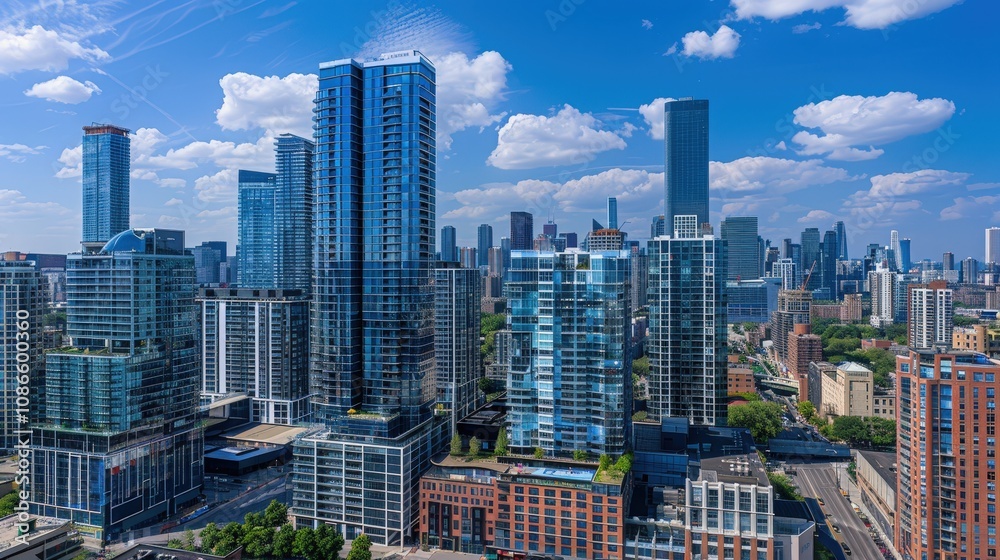 Fototapeta premium Modern Urban Skyline with Blue Sky and Clouds