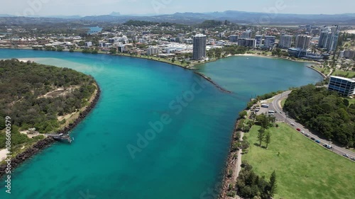 Aerial View Of Tweed River And Tweed Heads City - Duranbah Beach In NSW, Australia. photo