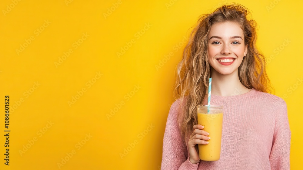 Woman enjoying a banana smoothie, healthy and weightloss friendly Woman enjoying a banana smoothie, healthy and weightloss friendly