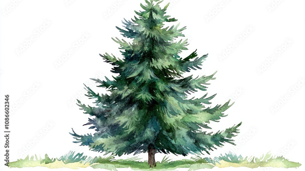 Fototapeta premium christmas fir tree in watercolor isolated on white or transparent png