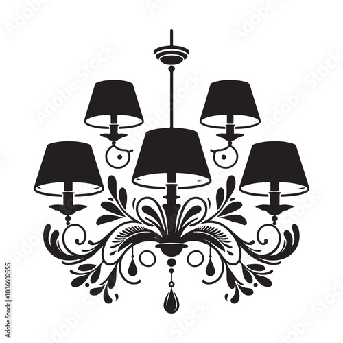 Chandelier silhouette vector, Chandelier vector icon silhouette style illustration