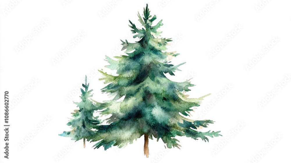 Fototapeta premium christmas fir tree in watercolor isolated on white or transparent png