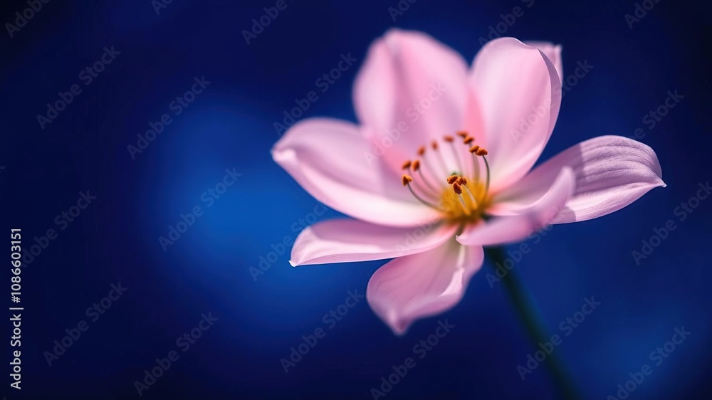 Fototapeta premium Bokeh of a stylized ethereal flower against an abstract blue background, surreal, ambient, design element