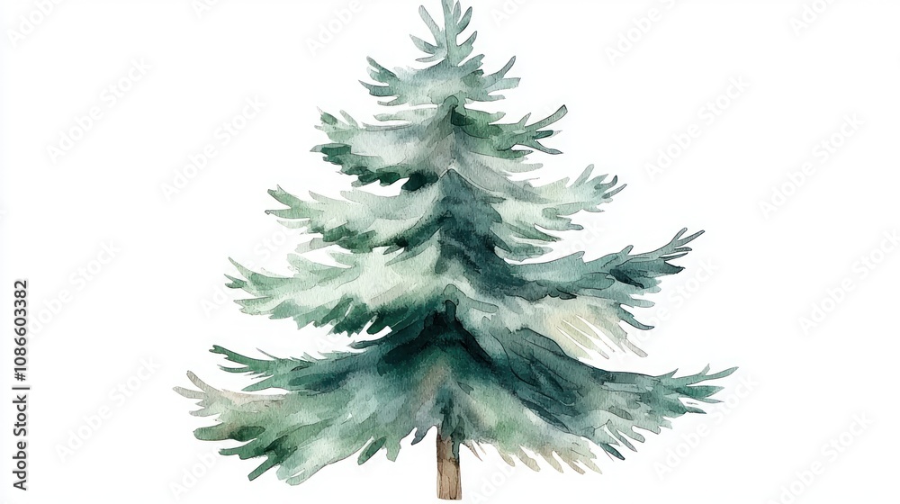 Obraz premium christmas fir tree in watercolor isolated on white or transparent png