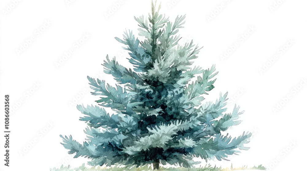 Obraz premium christmas fir tree in watercolor isolated on white or transparent png