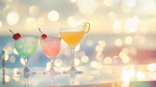 Three Cocktails on a Beach Bar Counter photo