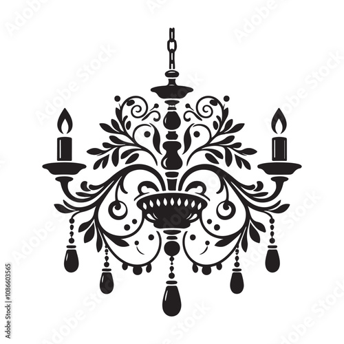 Chandelier silhouette vector, Chandelier vector icon silhouette style illustration