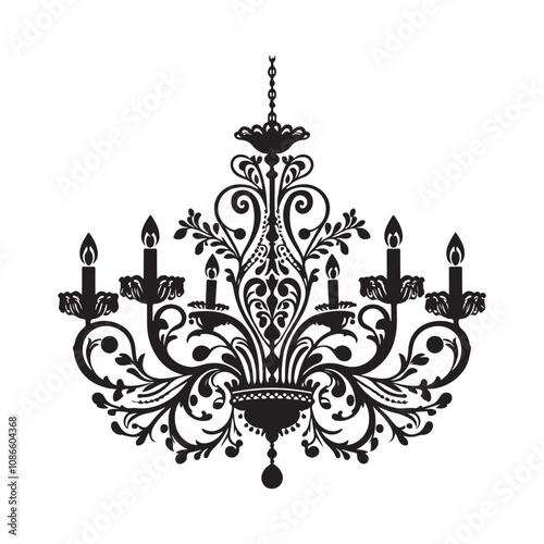 Chandelier silhouette vector, Chandelier vector icon silhouette style illustration