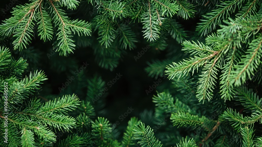 Festive green fir branches arranged to create a beautiful holiday backdrop with a natural, soft focus Festive green fir branches arranged to create a beautiful holiday backdrop with a natural, soft focus