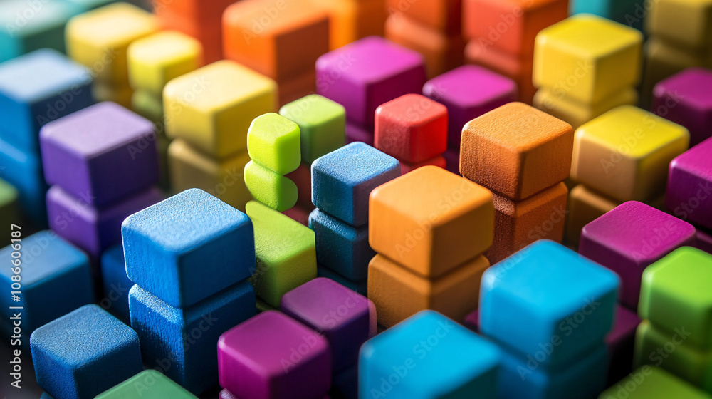 Business Figures Merging with Brightly Colored Blocks, Each Block Representing Different Roles or Skills in a Company Business Figures Merging with Brightly Colored Blocks, Each Block Representing Different Roles or Skills in a Company