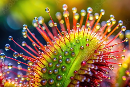 Delicate sundew hairs gleam in the sunlight, a captivating close-up. photo