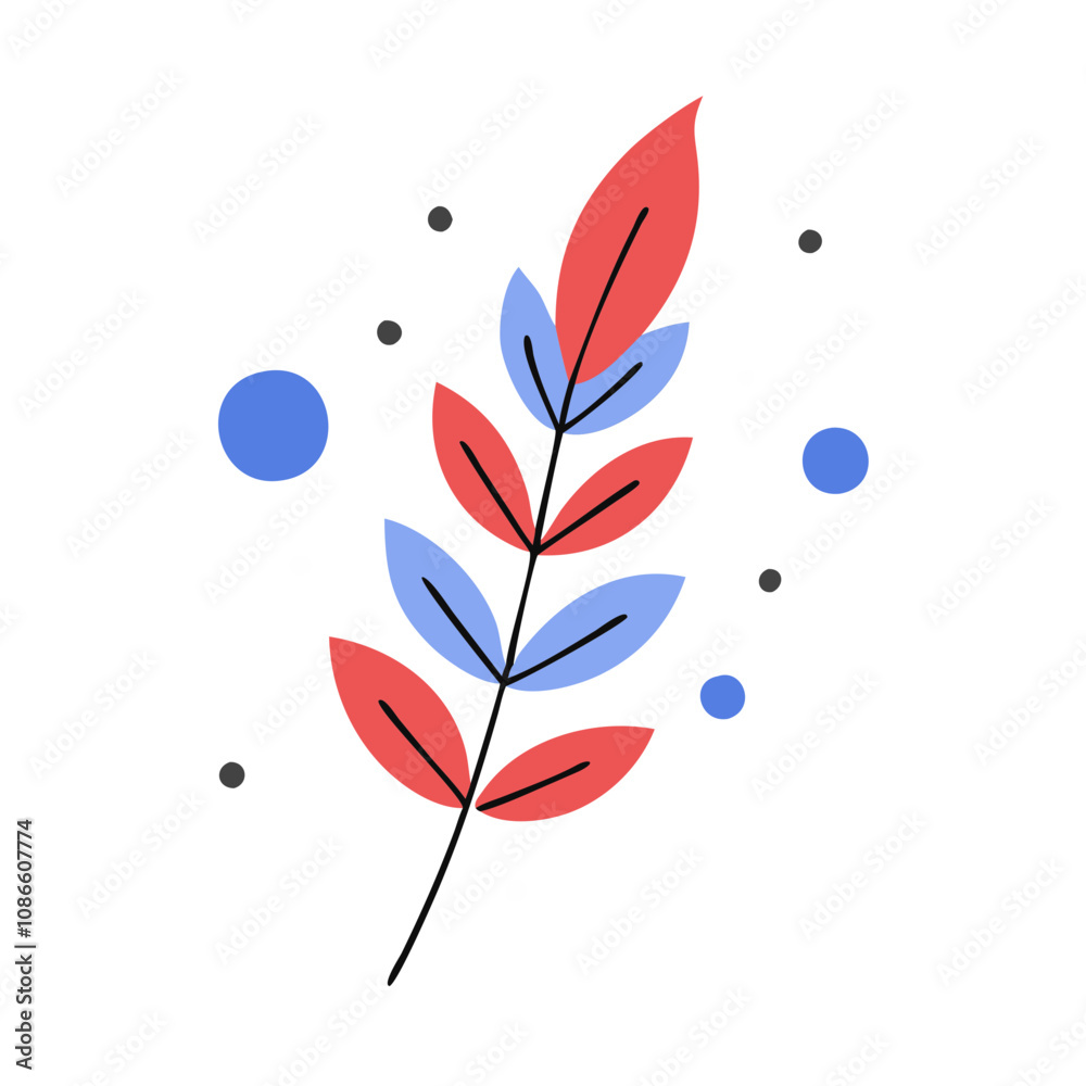 Fototapeta premium Stylized leaf illustration with colorful shapes, modern graphic design concept